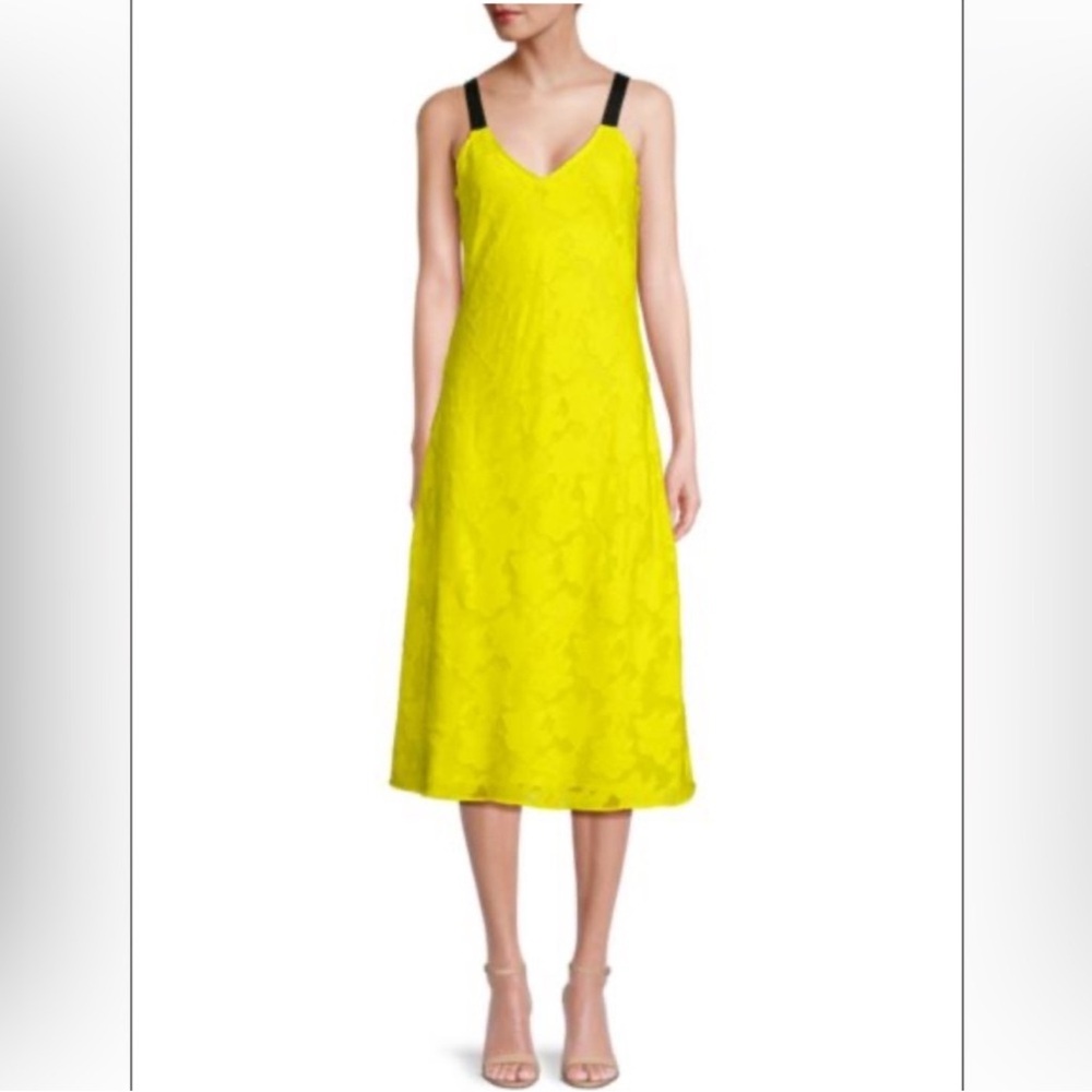 DKNY Yellow Jacquard Midi Dress